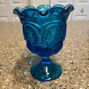 LE Smith Moon & Star 9 point Crimped Scalloped Compote in Colonial Blue